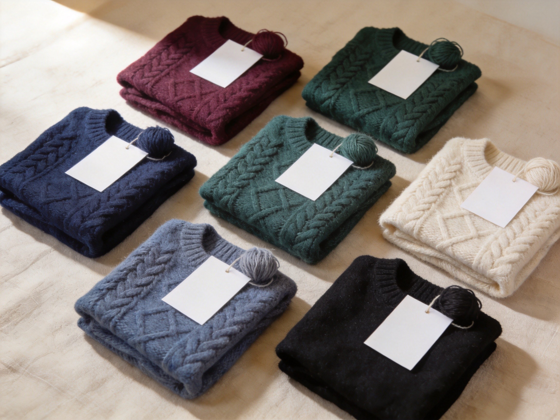 Six different knitwear stitch pattern samples arranged for AW 2026 season cable brioche jacquard pointelle
