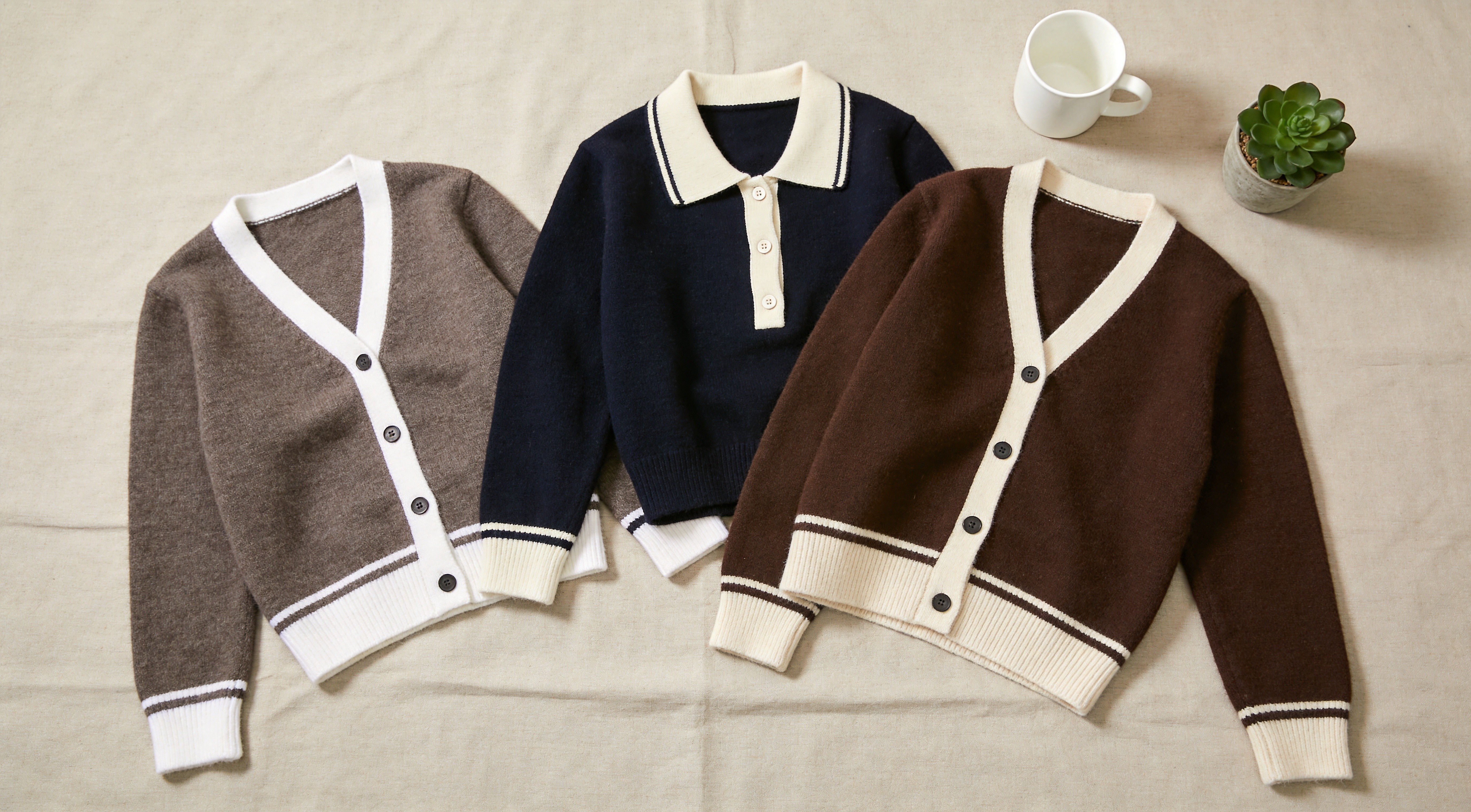 Double layer contrast trim cardigan transitional knitwear layered look AW2026 B2B sourcing guide